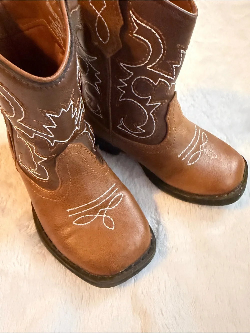 Wonder Nation Brown Kids Cowboy Boots with White Stitching